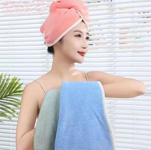 Women Quick Drying Microfiber Hair Towel Wrapped Turban Bath Shower Cap Head Wrap Drying Towel Green Pink Double-Sided