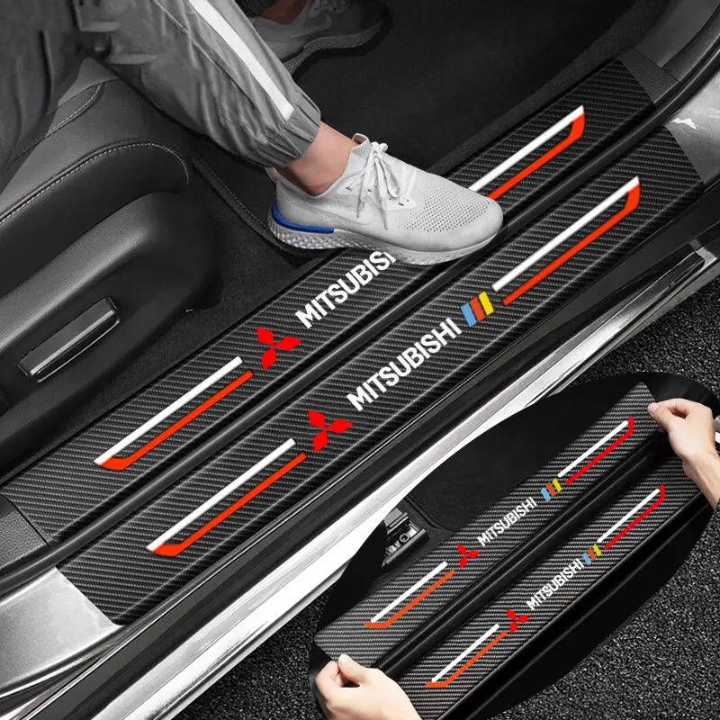 Bảo vệ Nhãn dán cửa ô tô bằng sợi carbon, Mitsubishi, 4 CÁI / 8 CÁI, Nhãn dán dải ngưỡng tự động, Tương thích với Xpander, Triton, Lancer, Pajero, ASX, Mirage, Grandis, Phụ kiện ô tô