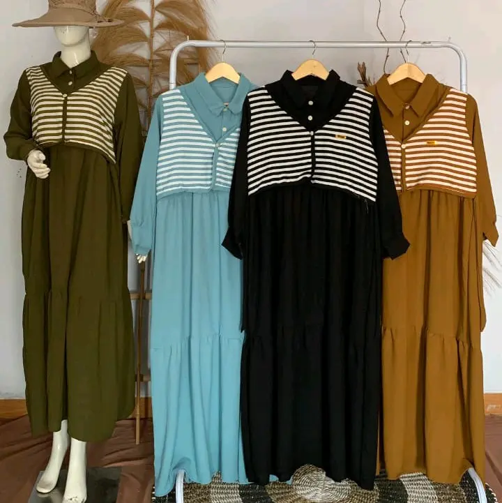 GAMIS CRINGKLE ROMPI MOTIF SALUR, GAMIS CRINGKLE POLOS
