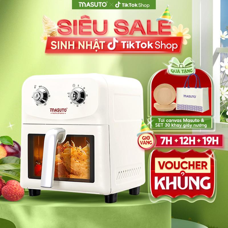 Nồi chiên không dầu 6L Masuto - Siêu đầu bếp tại gia vỏ thép không mùi TẶNG 30 KHAY GIẤY NẾN DÙNG 1 LẦN