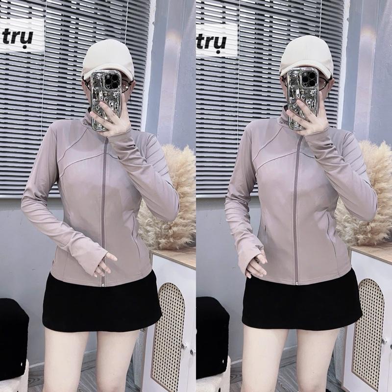 Áo khoác nữ cổ trụ, vải thun lạnh mát mỏng mềm, áo khoác gym thể thao dáng vừa - L9 || QuynhQuynh