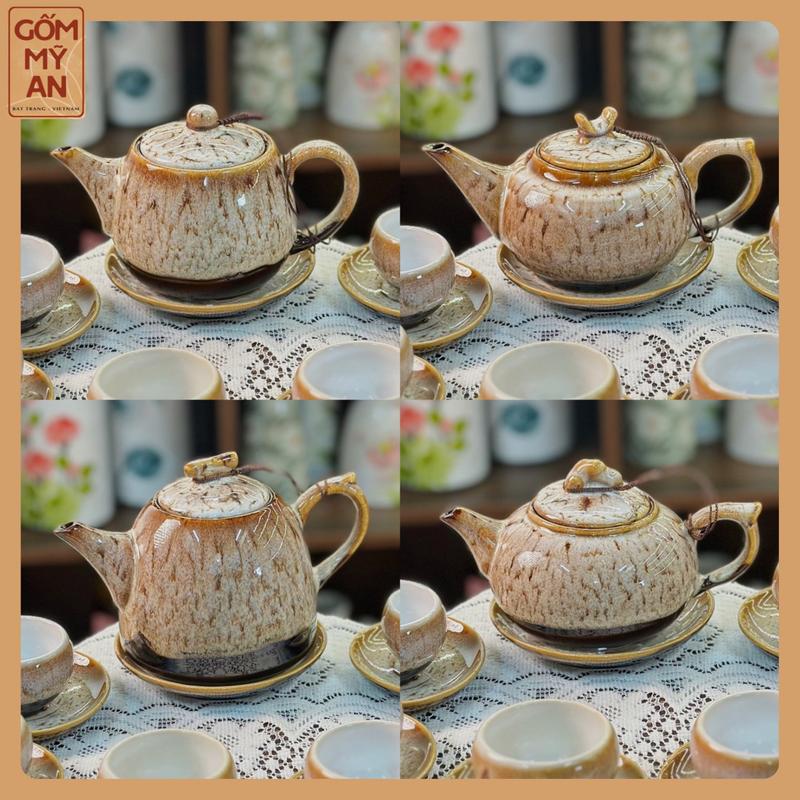  Bộ ấm chén uống trà Gốm sứ Bát Tràng men hỏa biến màu hổ phách cao cấp an toàn khi sử dụng 