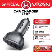 Gambar Vivan CCQ05 Car Charger Dual USB-C +1 USB-A Fast Charging RGB Light with Type C Cable 4.8A Max 24W dari Liem Group Kota Administrasi Jakarta Barat 2 Tokopedia