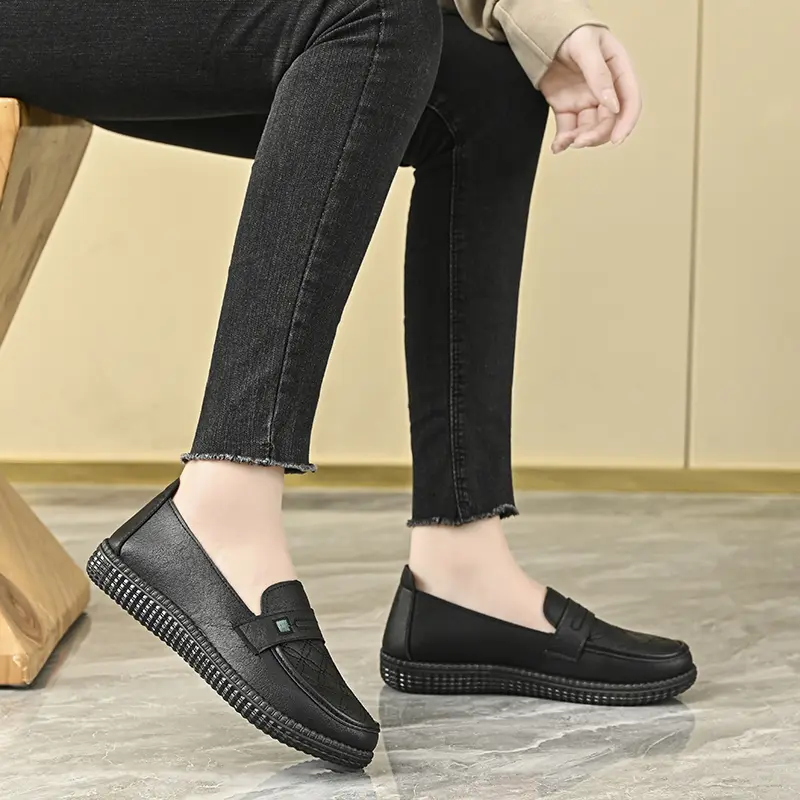 Sepatu Wanita Flat Shoes Wanita Kulit Korea Kulit Asli Fashion Terbaru Sepatu Kantor Elegan Nyaman Bernapas Ringan Kasual Karet 7