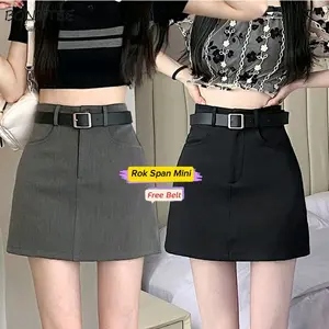 ROK SPAN MINI WANITA KOREAN / ROK WANITA PENDEK POLYESTER / FREE IKAT PINGGANG