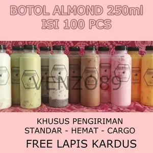 (ISI 100 PCS) Botol Plastik Almond 250ml (FREE LAPIS KARDUS KELILING)