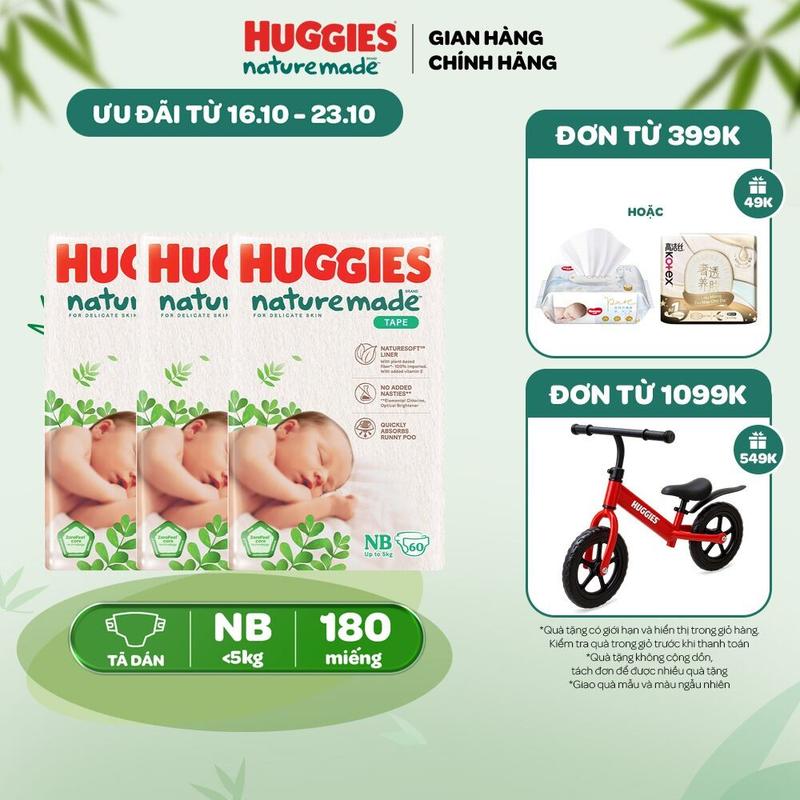 Combo 4 Tã/Bỉm dán/ quần sơ sinh Huggies NatureMade _Size tã dán NB60