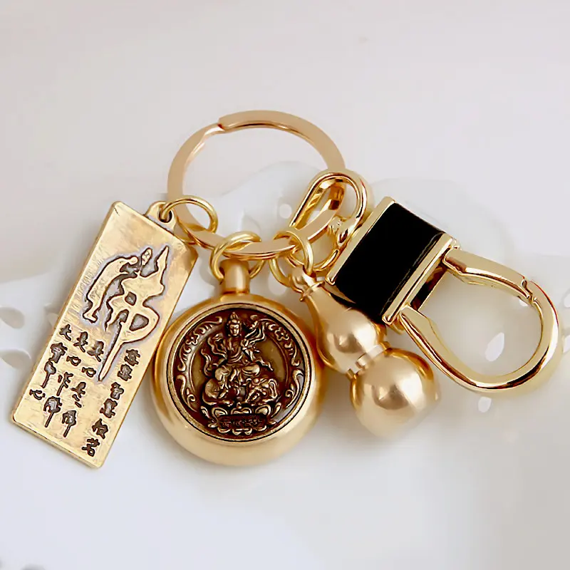 Brass Side Zodiac Side Eight Guards Calabash Keychain