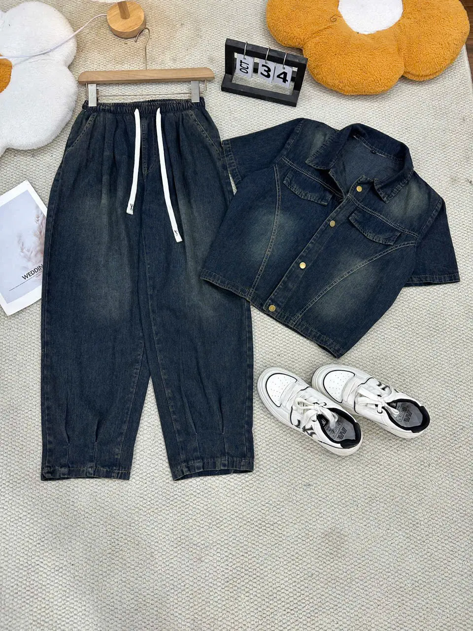 BỘ JEANS QUẦN DÀI ÁO CỘC CHẤT JEANS MỀM SIZE 40-65KG