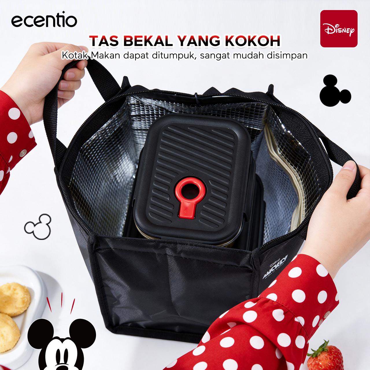 【Live Exclusive】 ecentio Food Container Mickey Mouse 3pcs & Tas Portable,410ml+700ml+1050ml Toples Kaca Mudah Dibersihkan,Tas Penyimpanan Portabel Kapasitas Besar,Cocok untuk bekal makanan