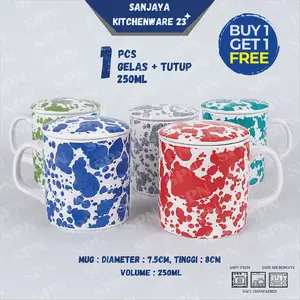 Kopin Gelas + Tutup Keramik Porselen Volume 250ML Model Marble Color | Sanjaya Kitchenware