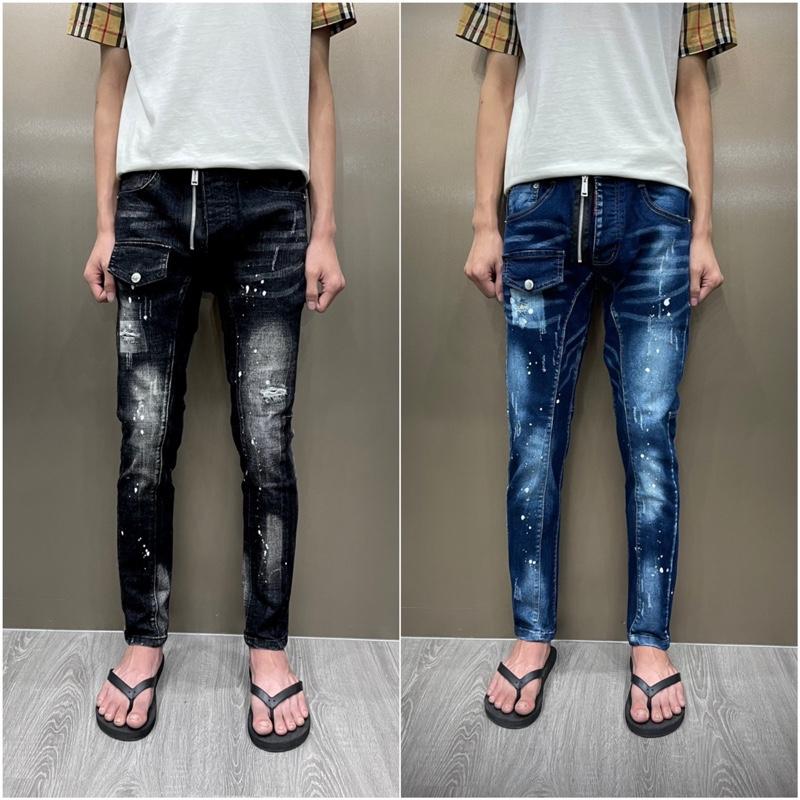 Quần jean nam đen xám gân baigerr đen túi nắp mix khoá hở bản siêu cấp có dây treo mã dc77