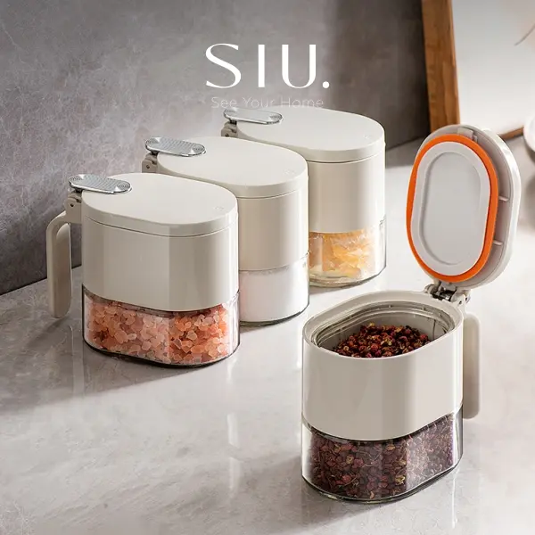 Habu Square Glass Seasoning Jar FREE Spoon - Kotak Bumbu Dapur Sendok Double Silen Karet Kedap Udara 3