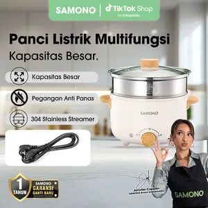 (RAMADAN SPESIAL) SAMONO 4 Liter Panci Listrik Kukusan Stainless Serbaguna  150 - 600 Watt [SW-DG01S] Putih Kayu