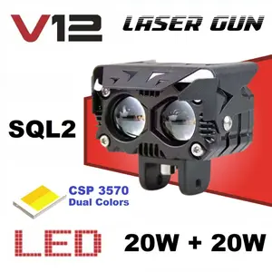 Lampu Tembak Sorot LED Laser Gun V12 SQL2 Mata Motor Mobil SQL 2 Warna Putih Kuning CSP Lasergun Car Kabel