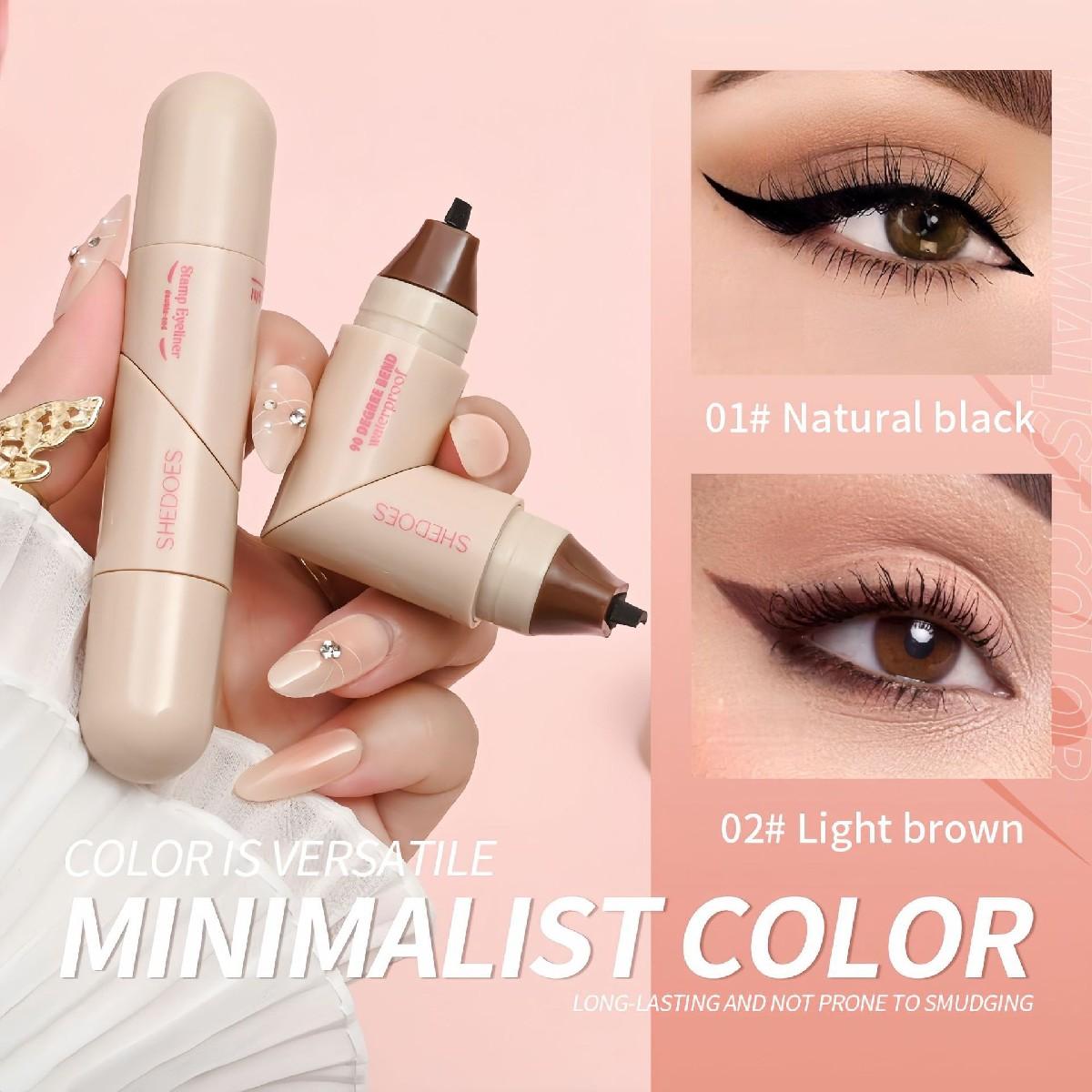 Double-Sided Rotating Design Eyeliner Stamp Pen, Brown & Black Waterproof Sweatproof Smudge-Free Makeup Tool, Perfect for Beginners Quick Eye Makeup, Enhance Eye Makeup