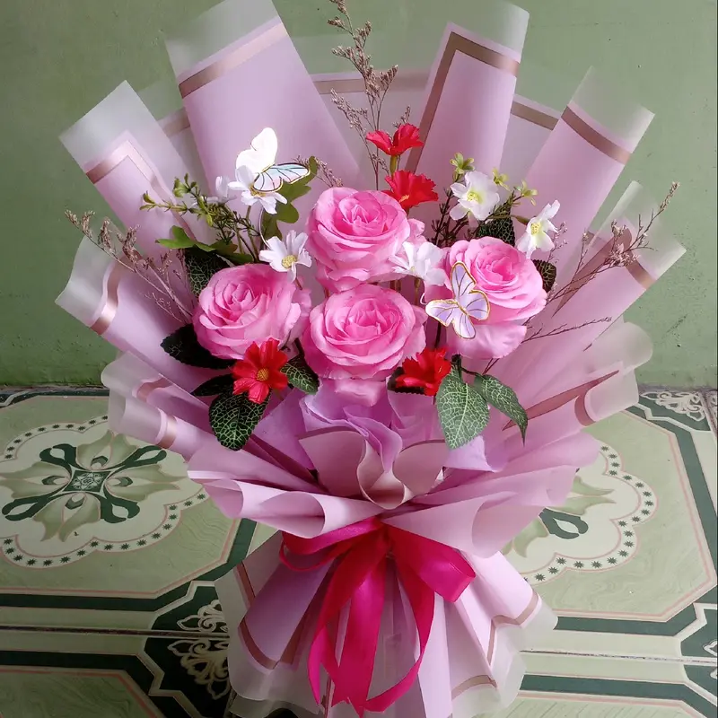 Buket Bunga Artificial Medium Size full hiasan free kartu ucapan  - Bouquet 0