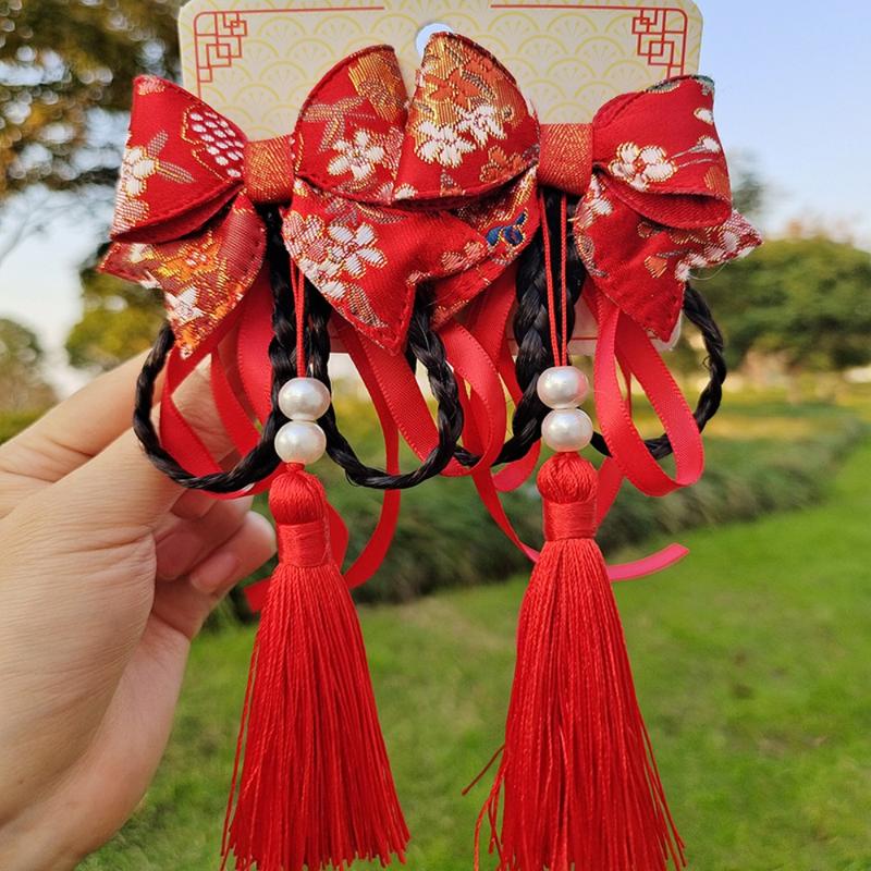 Product Introduction of Tóc Giả Phong Cách Trung Quốc Cho Trẻ Em, 2 Cái, Kẹp Tóc Bện, Tua Rua Công Chúa, Kẹp Tóc Nơ Đỏ Dễ Thương, Mũ Đội Đầu Trẻ Em Ngọt Ngào, Mũ Hanfu Cho Năm Mới, Lễ Hội 10