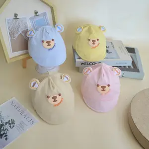 (Baru Lahir - 6 Bulan) Topi Cap Bayi Baru Lahir Motif Hello Bear Happy Premium Murah