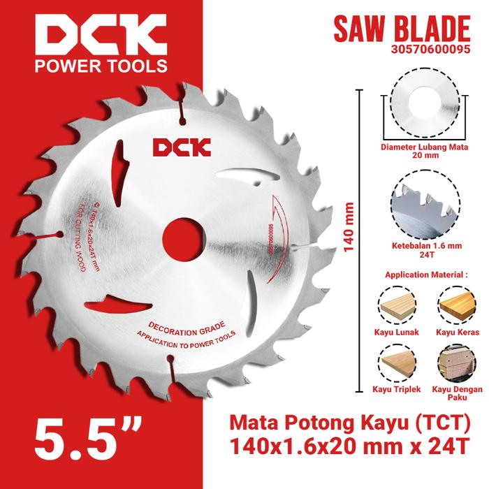 Gambar DCK Saw Blade (TCT) 5.5 Inci / Mata Potong Kayu 140×1.6×20.0mm x 24T dari DCK Power Tools Indonesia Kota Administrasi Jakarta Barat Tokopedia