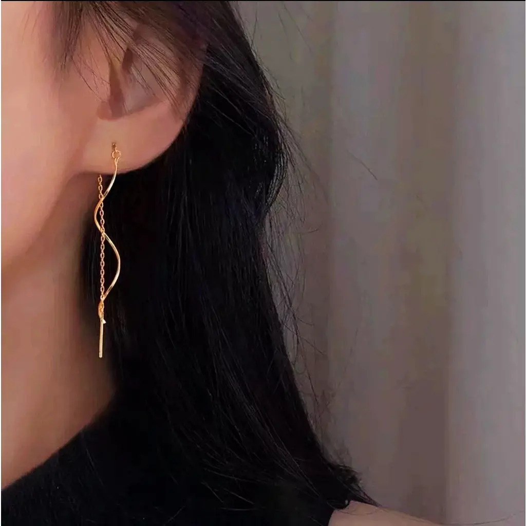 E & J - anting panjang titanium wanita motif spiral fashion korea gold 24k