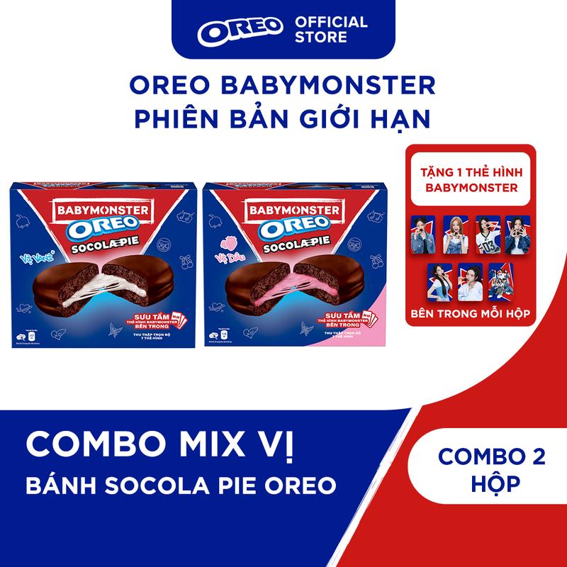   TẶNG CARD NGẪU NHIÊN  OREO BABYMONSTER Bánh Socola Pie Mix Vị Dâu+Vani 336g  Combo 2  