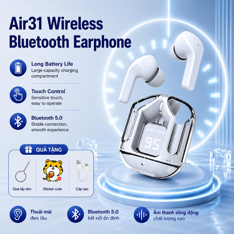 Tai nghe Bluetooth thông minh tích hợp micro chất lượng cao cho cuộc gọi rõ ràng, kết nối không dây ổn định, thiết kế tối giản hiện đại, phù hợp làm việc, học tập, họp online và trò chuyện