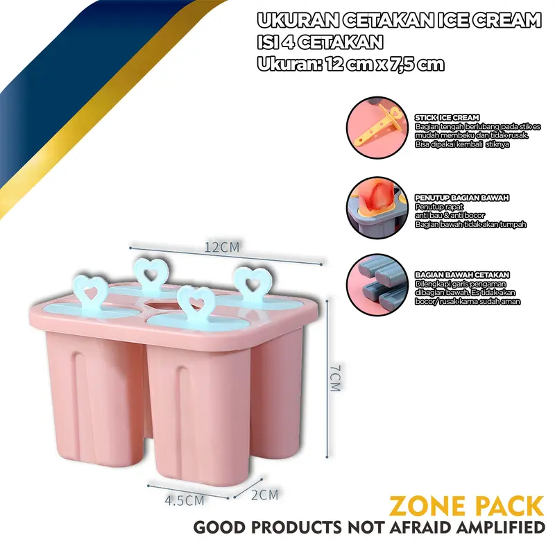 Cetakan Ice Cream | Cetakan Es Krim 4 Slot | Cetakan Es Stik | Cetakan Gagang | Cetakan Puding, Es Jelly, Es Buah, Es Lilin, Es Joli DIY 1