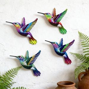 Juego de 4 piezas de arte mural de colibrí metálico colorido, perfecto para decoración interior y exterior, gran regalo para amantes del jardín