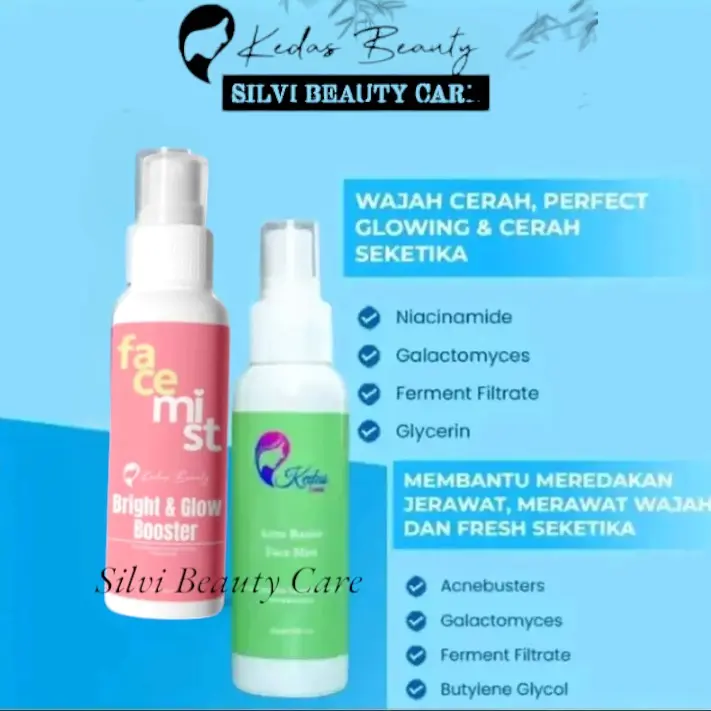 FACEMIST KEDAS BEAUTY  BRIGHT & GLOW BOOSTER+ FACEMIST ACNE 100ml MENCERAHKAN, BERJERAWAT