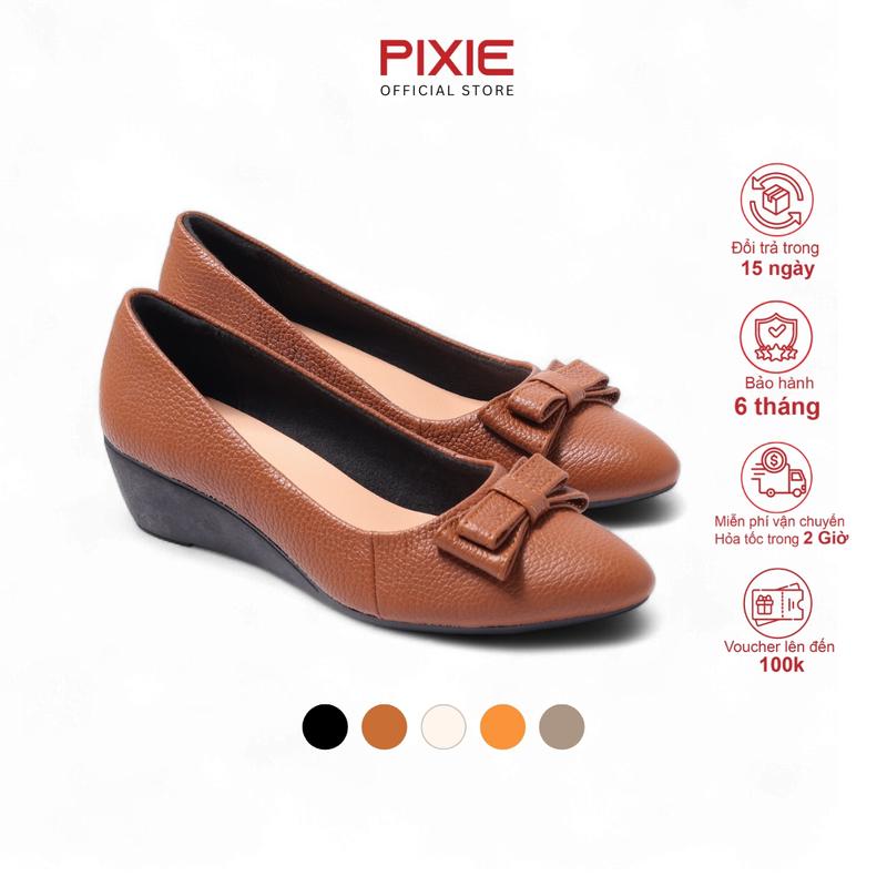   Form nhỏ tăng 1 size  Giày Đế Xuồng Da Thật 3cm Mũi Nhọn Gắn Nơ Pixie X619 