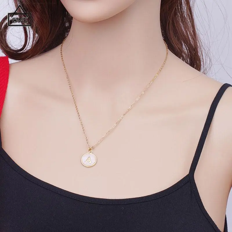 COD❤️Kalung Huruf Temperamen Sederhana Serbaguna 26 Huruf Rantai Klavikula Paduan Kalung Huruf-A.one 8