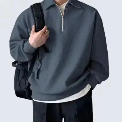 Crewneck Polos Halfzif Bahan Fleece Pria Unisex sweater Dewasa Panjang 0