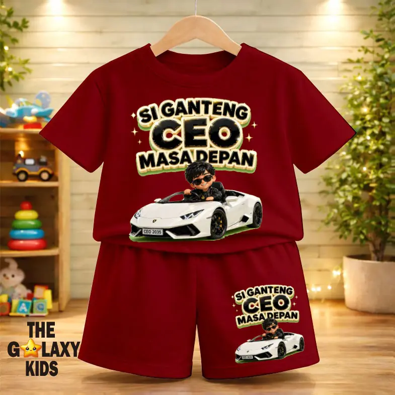 THE GALAXY KIDS-SETELAN BAJU ANAK LAKI LAKI USIA 1-8 TAHUN GAMBAR KATA KATA VIRAL SI GANTENG CEO MASA DEPAN / SETELAN FASHION ANAK / SETELAN ANAK CELANA PENDEK DISTRO / KAOS ANAK CEO / SETELAN BAJU ANAK KEKINIAN NYAMAN