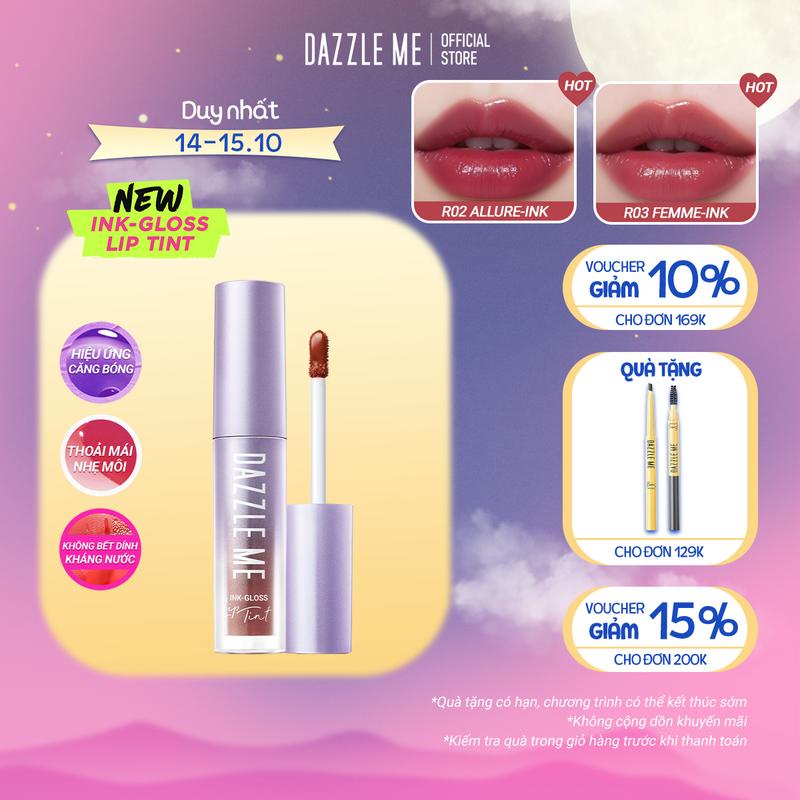 Son tint bóng DAZZLE ME Ink-Gloss Lip Tint Căng bóng dưỡng ẩm bền màu mọng nước mỏng nhẹ 2.5ml