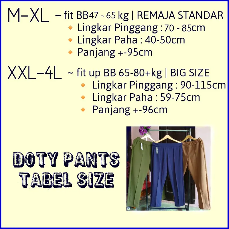 Nikipants~ DOTY PANTS Kasual/kerja All Size REMAJA - JUMBO fit BB 40-80kg ADA M to XL & XXL to 3XL | Crepe Premium TEBAL & MELAR celana kerja panjang garis bawahan Wanita 8