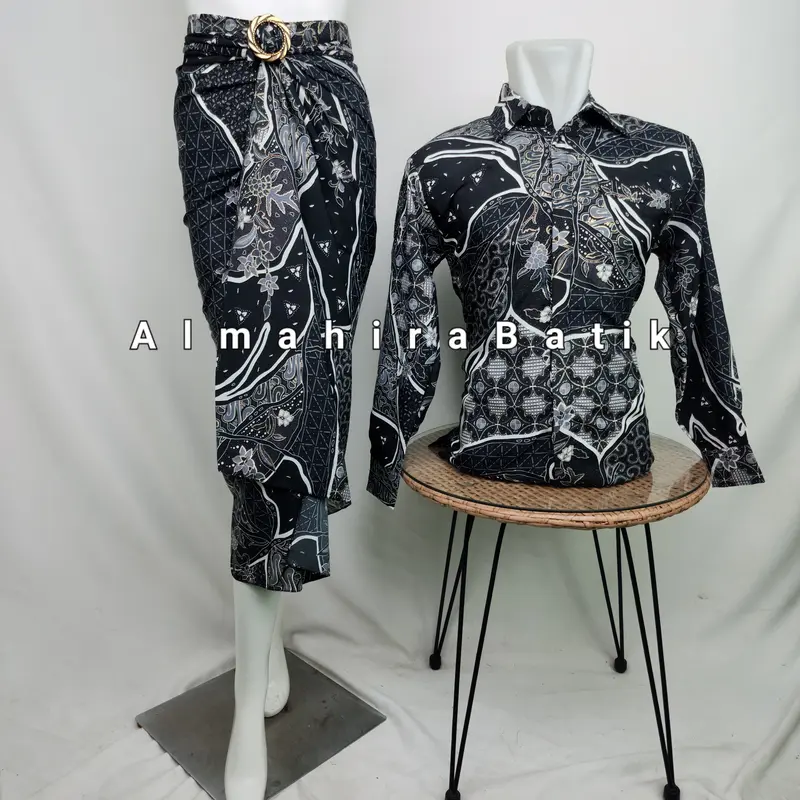 COD_Baju Couple Kemeja Batik Pria Dan Rok Lilit Motif AS MAROON/Couple Kemeja Lengan Panjang Kondangan/Kemeja Batik Rok Lilit/Kemeja/Couple Kemeja Bareng Doi 1