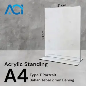 Akrilik Standing/Akrilik Tent Holder/Tempat Brosur/Akrilik Tent Card A4 T Portrait 2mm