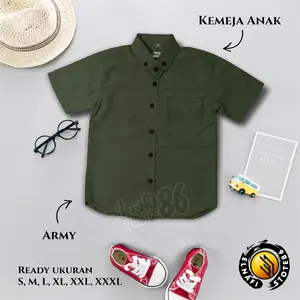 Kemeja Couple Ayah Dan Anak Lengan Panjang - Lengan Pendek - Warna Army Katun Nyaman Baju Keluarga Kopel