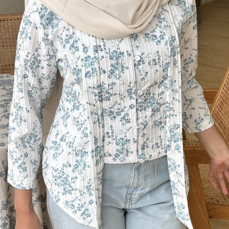 Kebaya Casual Kutubaru Modern - Blue Jasmine | Menona 0