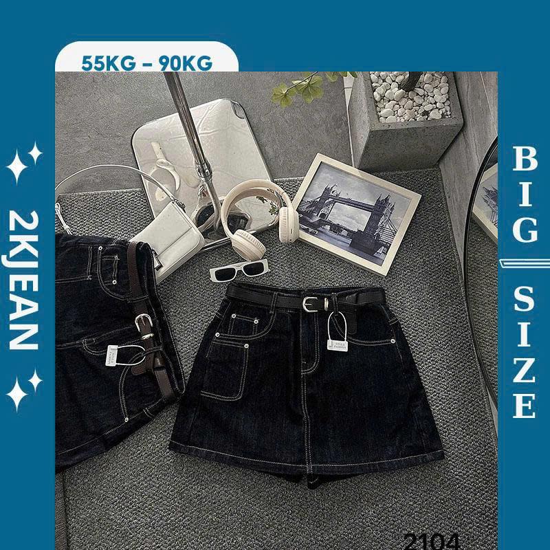 Quần váy jean nữ trơn hàng QC Bigsize 55kg-90kg túi kiểu form dáng a màu Xanh Than thời trang bigsize 2Kjeans QC2104