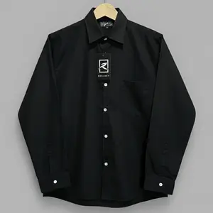 Kemeja pria lengan panjang hitam polos Slim Fit Casual Cowok tidak melar