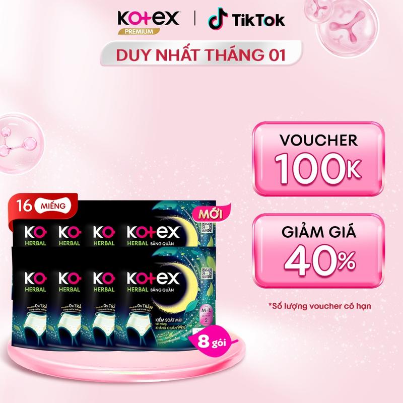   Độc quyền Phương Sena  8 gói băng vệ sinh quần Kotex Herbal cỡ M L​ chống tràn thấm hút tốt thoáng khí không lộ viền khử mùi kháng khuẩn 2 miếng gói phù hợp sử dụng ngày và đêm dành cho phụ nữ mang thai và sau sinh bvs kinh nguyệt nhiều​​ 
