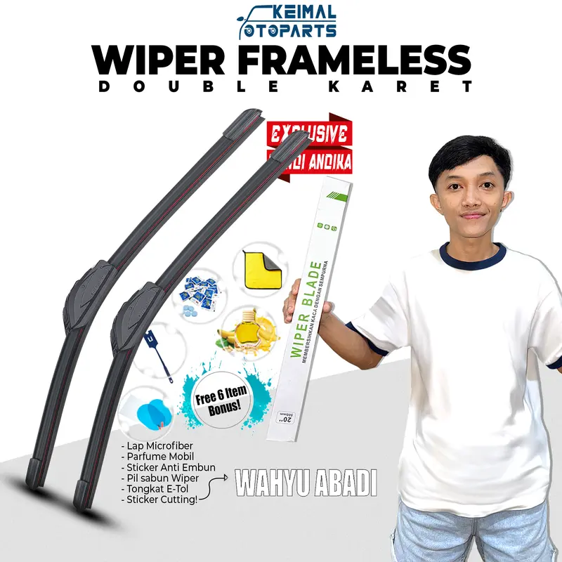 [EXCLUSIVE RENDI ANDIKA] Wiper Dual Karet Mobil 1 Set Kiri dan Kanan Free Sticker Wahyu Abadi Bonus 5 Item Universal Semua Jenis Mobil Karet Ganda Kaca Depan 0