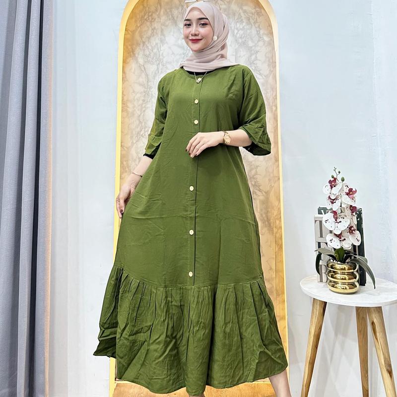 DASTER DRESS WANITA | Daster Wanita Polos Lengan 3/4 Rayon Premium Adem Nyaman Jatuh LD 110cm Busui Kancing Bumil Rampel Bawah Santai 4