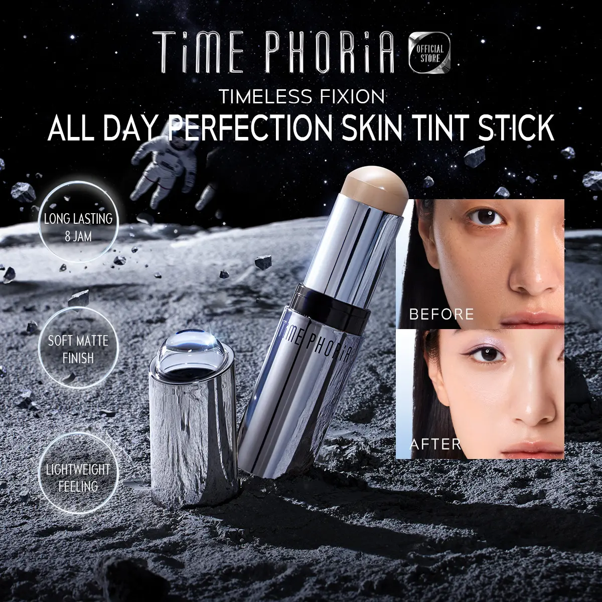 【9/9 SPECIAL】TIMELESS FIXION ALL DAY PERFECTION SKIN TINT STICK  8 JAM TETAP FLAWLESS  Hasil soft matte · Desain presisi · Diperkaya kandungan skincare