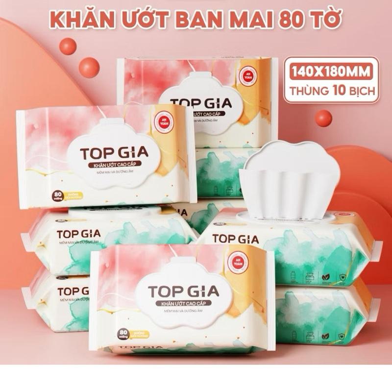 ( Freeship ) Topgia Khăn Ướt 10 Gói 80 Tờ 140x180mm Không Mùi Không Parabens Mềm Mịn An Toàn Cho Bé Thùng 10 Gói Giấy Ăn Khăn Giấy Voi
