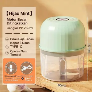 Hijau Mint Mesin Penghancur Bawang Putih Elektrik Nirkabel, Penghancur Bawang Kecil untuk Dapur Rumah, Penghancur Cabe Pedas, Motor Besar Ditingkatkan, Cangkir PP 260ml