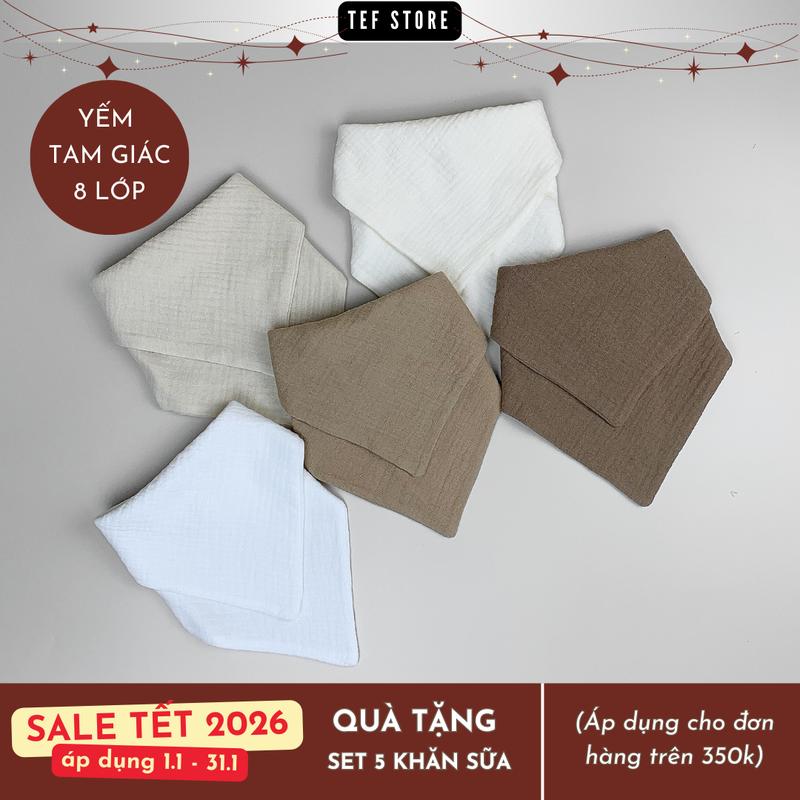 Yếm tam giác khăn yếm cổ giữ ấm 2in1 cho bé 8 lớp siêu dày thấm tốt sợi bông tự nhiên Tef store