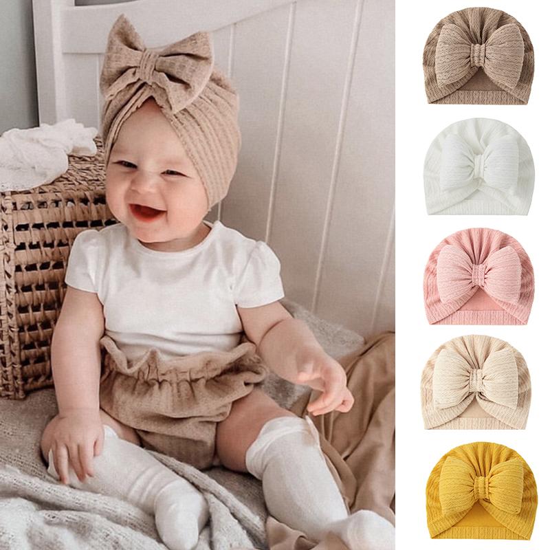 0-2Years Cute Big Bow Baby Turban Hat Cotton Soft Elastic Children Girl Indian Hat Photography Props 0